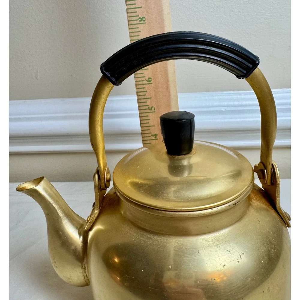 Vintage Gold Aluminum Tea Kettle 1QT Small Stovetop Teapot Farmhouse Decor